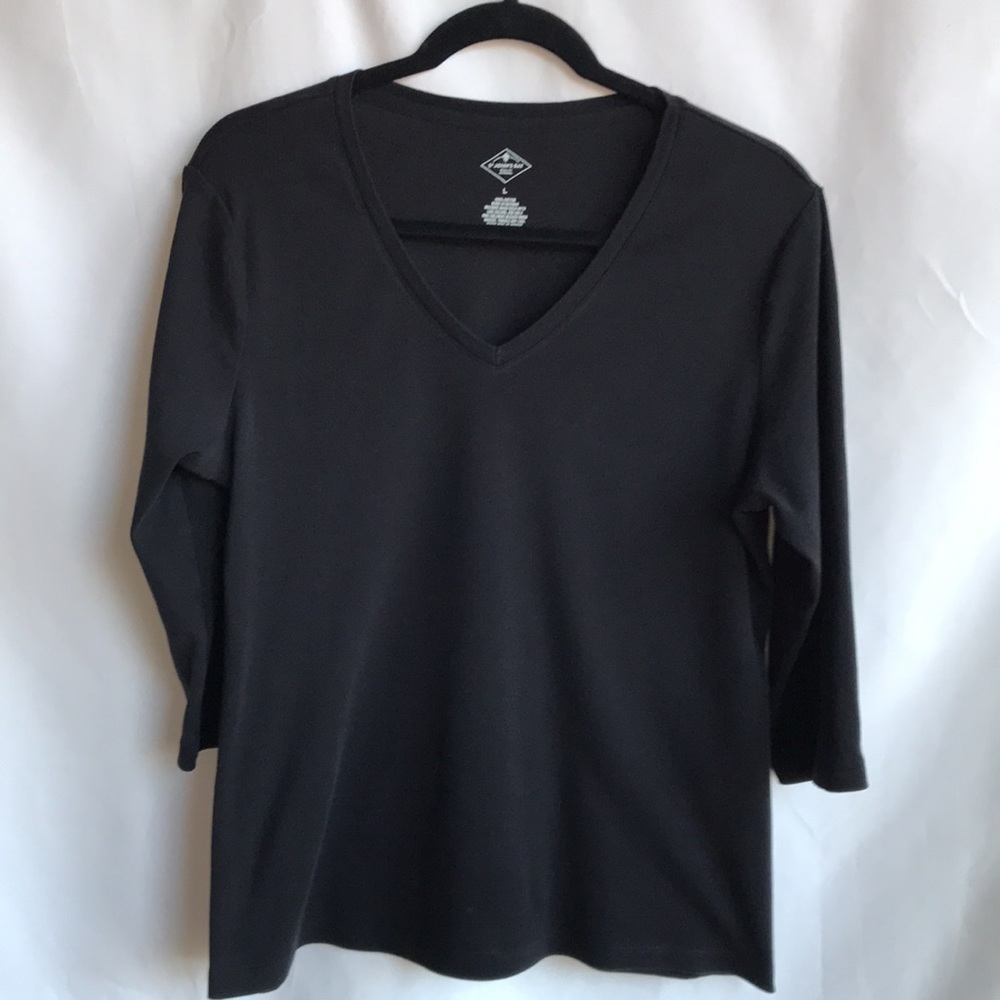 St. John’s Bay black classic V-neck 3/4-sleeve tee, size L - Picture 6 of 6